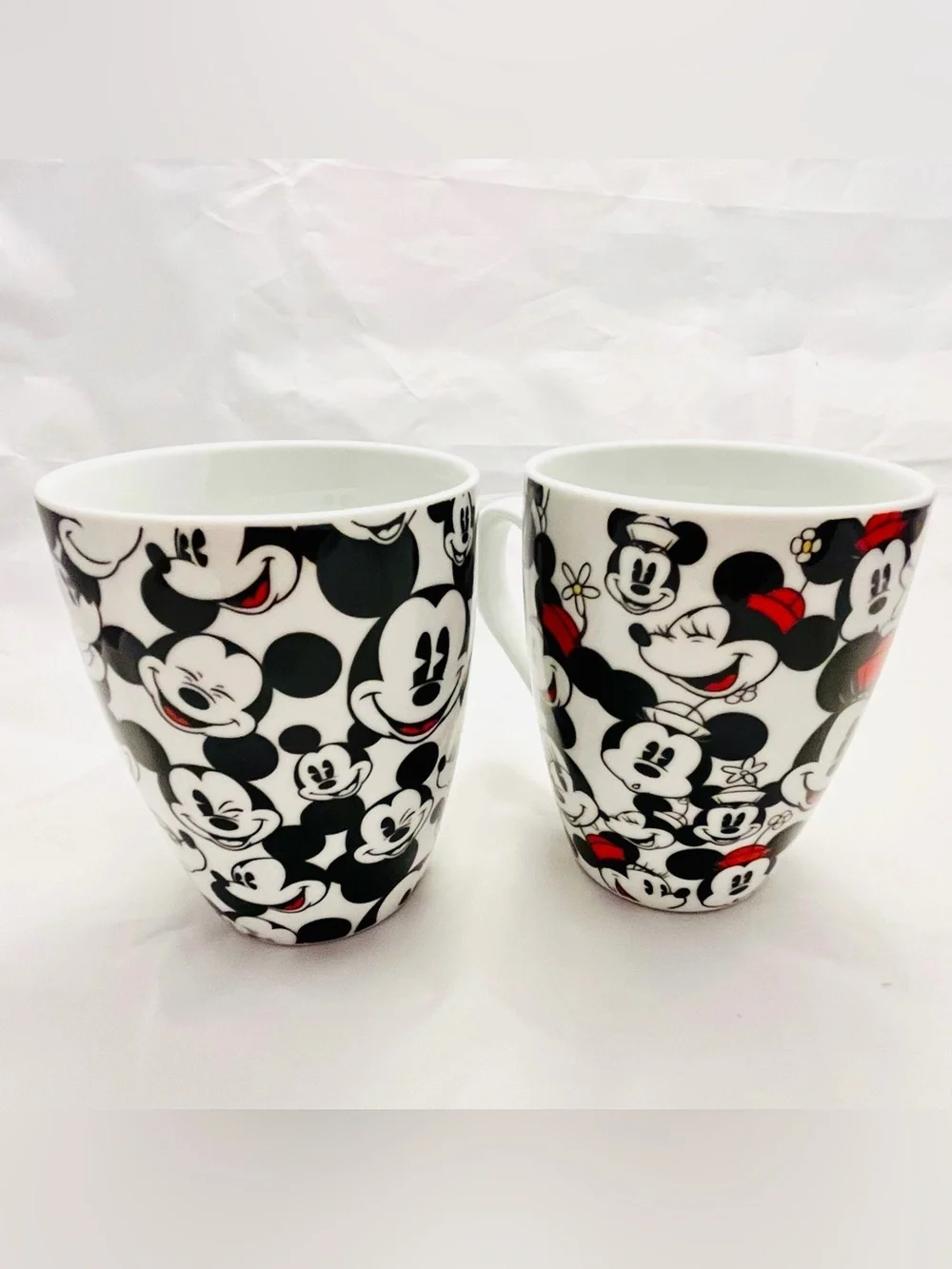 Disney Set of 2 Mickey & Minnie Mouse All Over Coffee Mugs, Vintage